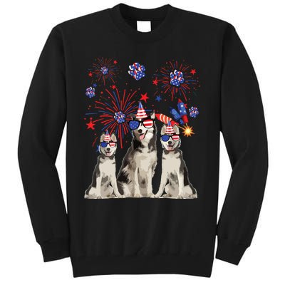 Funny Husky Dogs American Flag Lover Happy 4th Of July Tall Sweatshirt