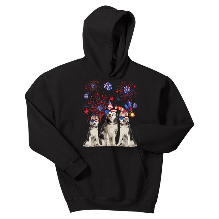 Funny Husky Dogs American Flag Lover Happy 4th Of July Kids Hoodie