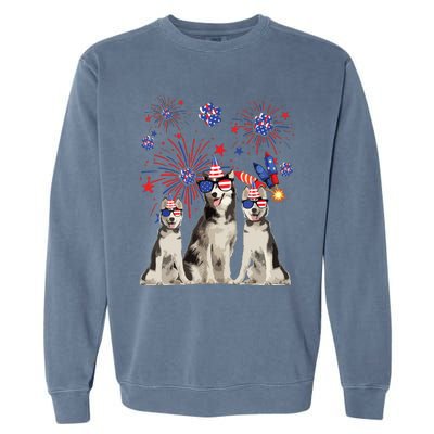 Funny Husky Dogs American Flag Lover Happy 4th Of July Garment-Dyed Sweatshirt