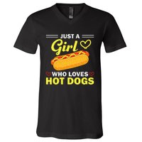 Funny Hot Dog Design For Women Hot Dog Lovers V-Neck T-Shirt