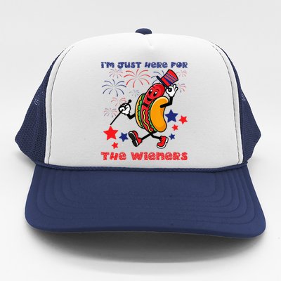 Funny Hot Dog I'm Just Here For The Wieners 4Th Of July Trucker Hat