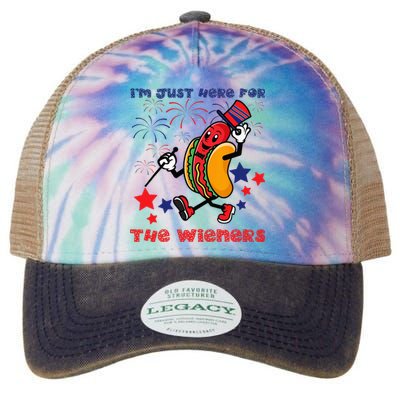 Funny Hot Dog I'm Just Here For The Wieners 4Th Of July Legacy Tie Dye Trucker Hat