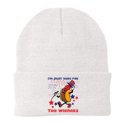 Funny Hot Dog I'm Just Here For The Wieners 4Th Of July Knit Cap Winter Beanie