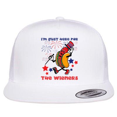 Funny Hot Dog I'm Just Here For The Wieners 4Th Of July Flat Bill Trucker Hat