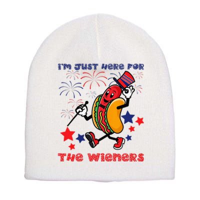 Funny Hot Dog I'm Just Here For The Wieners 4Th Of July Short Acrylic Beanie