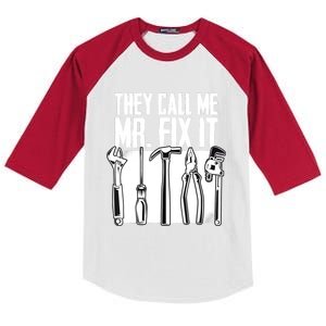 Funny Handyman Dad They Call Me Mr Fix It Repairman Gift Kids Colorblock Raglan Jersey