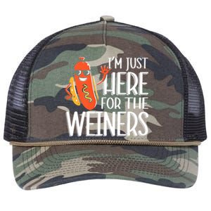 Funny Hot Dog Im Just Here For The Wieners Sausage Retro Rope Trucker Hat Cap