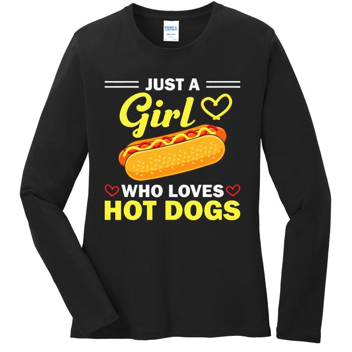 Funny Hot Dog Design Hot Dog Lovers Ladies Long Sleeve Shirt