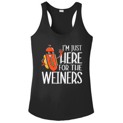 Funny Hot Dog Im Just Here For The Wieners Sausage Ladies PosiCharge Competitor Racerback Tank