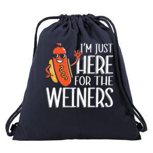 Funny Hot Dog Im Just Here For The Wieners Sausage Drawstring Bag