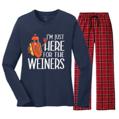 Funny Hot Dog Im Just Here For The Wieners Sausage Women's Long Sleeve Flannel Pajama Set 