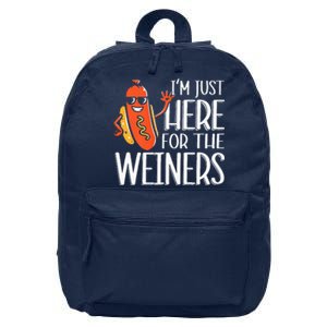 Funny Hot Dog Im Just Here For The Wieners Sausage 16 in Basic Backpack