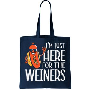 Funny Hot Dog Im Just Here For The Wieners Sausage Tote Bag