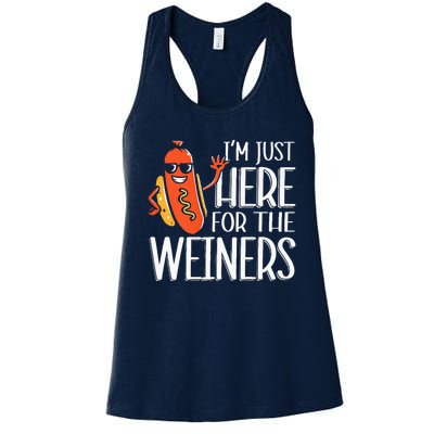 Funny Hot Dog Im Just Here For The Wieners Sausage Women's Racerback Tank