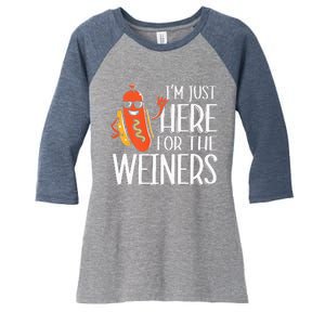 Funny Hot Dog Im Just Here For The Wieners Sausage Women's Tri-Blend 3/4-Sleeve Raglan Shirt