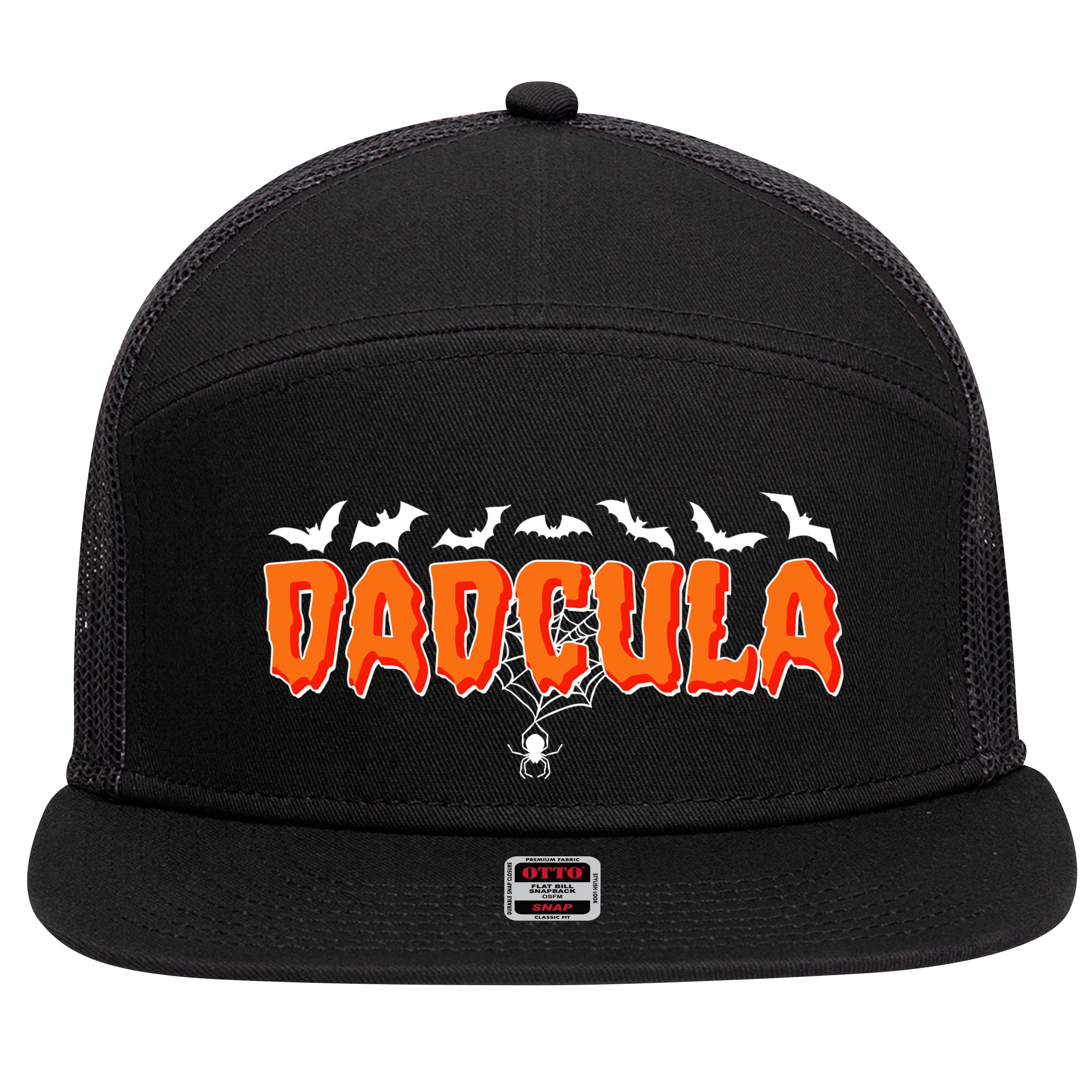 Funny Halloween Dadcula Dracula 7 Panel Mesh Trucker Snapback Hat