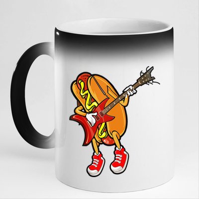 Funny Hot Dog Guitar Player 11oz Black Color Changing Mug