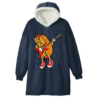 Funny Hot Dog Guitar Player Hooded Wearable Blanket