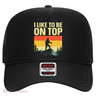 Funny Hiking Design For Women Hiker Hike Mountain Hikingd High Crown Mesh Back Trucker Hat