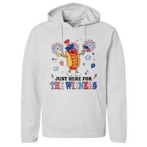 Fireworks Hot Dog I'm Just Here For The Wieners 4th Of July Performance Fleece Hoodie