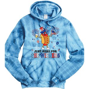 Fireworks Hot Dog I'm Just Here For The Wieners 4th Of July Tie Dye Hoodie