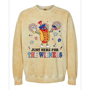 Fireworks Hot Dog I'm Just Here For The Wieners 4th Of July Colorblast Crewneck Sweatshirt