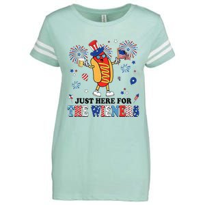 Fireworks Hot Dog I'm Just Here For The Wieners 4th Of July Enza Ladies Jersey Football T-Shirt