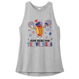 Fireworks Hot Dog I'm Just Here For The Wieners 4th Of July Ladies PosiCharge Tri-Blend Wicking Tank