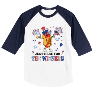 Fireworks Hot Dog I'm Just Here For The Wieners 4th Of July Baseball Sleeve Shirt