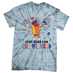 Fireworks Hot Dog I'm Just Here For The Wieners 4th Of July Tie-Dye T-Shirt