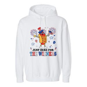 Fireworks Hot Dog I'm Just Here For The Wieners 4th Of July Garment-Dyed Fleece Hoodie