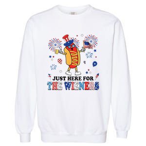 Fireworks Hot Dog I'm Just Here For The Wieners 4th Of July Garment-Dyed Sweatshirt