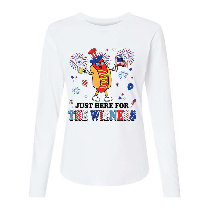 Fireworks Hot Dog I'm Just Here For The Wieners 4th Of July Womens Cotton Relaxed Long Sleeve T-Shirt