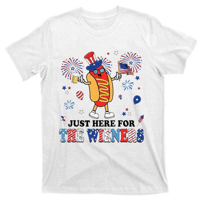 Fireworks Hot Dog I'm Just Here For The Wieners 4th Of July T-Shirt