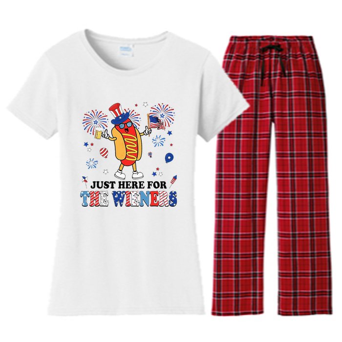 Fireworks Hot Dog I'm Just Here For The Wieners 4th Of July Women's Flannel Pajama Set