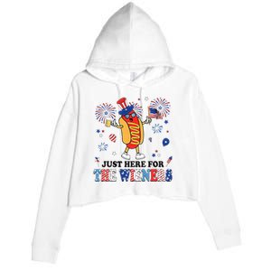 Fireworks Hot Dog I'm Just Here For The Wieners 4th Of July Crop Fleece Hoodie