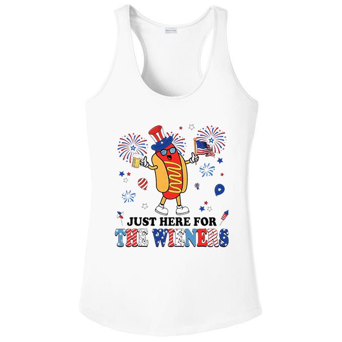 Fireworks Hot Dog I'm Just Here For The Wieners 4th Of July Ladies PosiCharge Competitor Racerback Tank