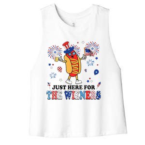 Fireworks Hot Dog I'm Just Here For The Wieners 4th Of July Women's Racerback Cropped Tank