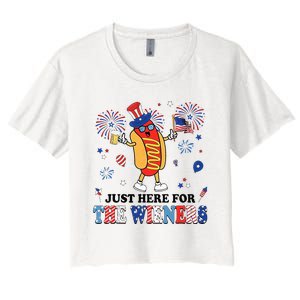 Fireworks Hot Dog I'm Just Here For The Wieners 4th Of July Women's Crop Top Tee