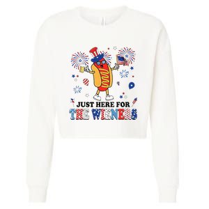 Fireworks Hot Dog I'm Just Here For The Wieners 4th Of July Cropped Pullover Crew