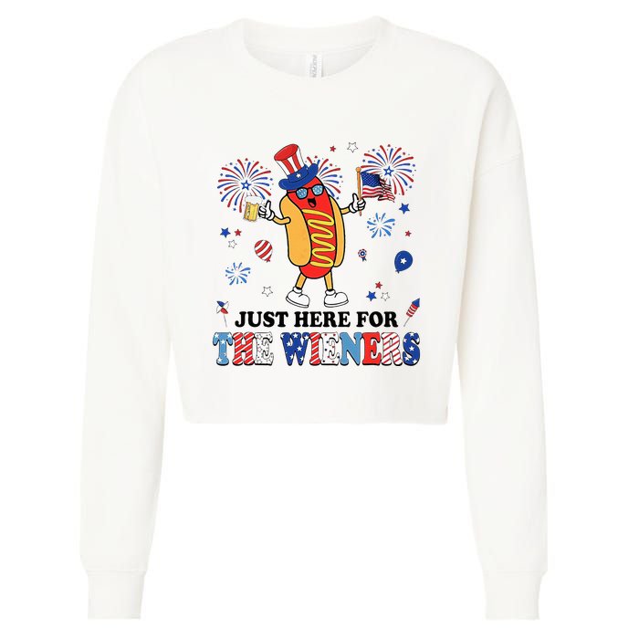 Fireworks Hot Dog I'm Just Here For The Wieners 4th Of July Cropped Pullover Crew