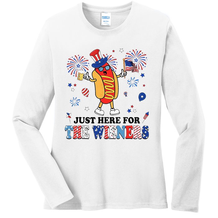 Fireworks Hot Dog I'm Just Here For The Wieners 4th Of July Ladies Long Sleeve Shirt