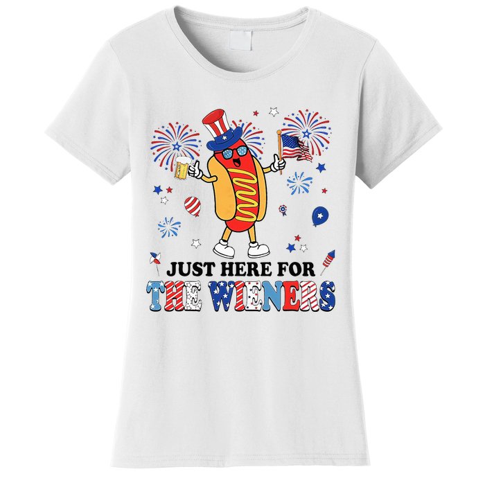 Fireworks Hot Dog I'm Just Here For The Wieners 4th Of July Women's T-Shirt