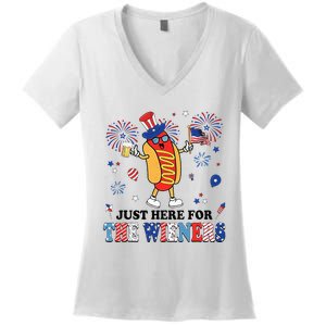 Fireworks Hot Dog I'm Just Here For The Wieners 4th Of July Women's V-Neck T-Shirt