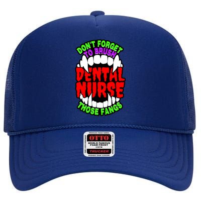 Funny Halloween Dental Nurse Vampire Fangs Brush Teeth Meaningful Gift High Crown Mesh Back Trucker Hat