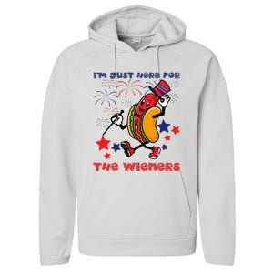 Funny Hot Dog I'm Just Here For The Wieners 4Th Of July Performance Fleece Hoodie