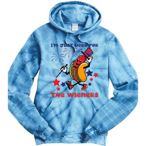 Funny Hot Dog I'm Just Here For The Wieners 4Th Of July Tie Dye Hoodie