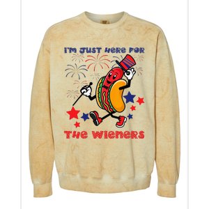 Funny Hot Dog I'm Just Here For The Wieners 4Th Of July Colorblast Crewneck Sweatshirt