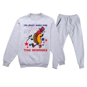 Funny Hot Dog I'm Just Here For The Wieners 4Th Of July Premium Crewneck Sweatsuit Set