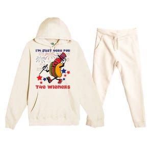 Funny Hot Dog I'm Just Here For The Wieners 4Th Of July Premium Hooded Sweatsuit Set